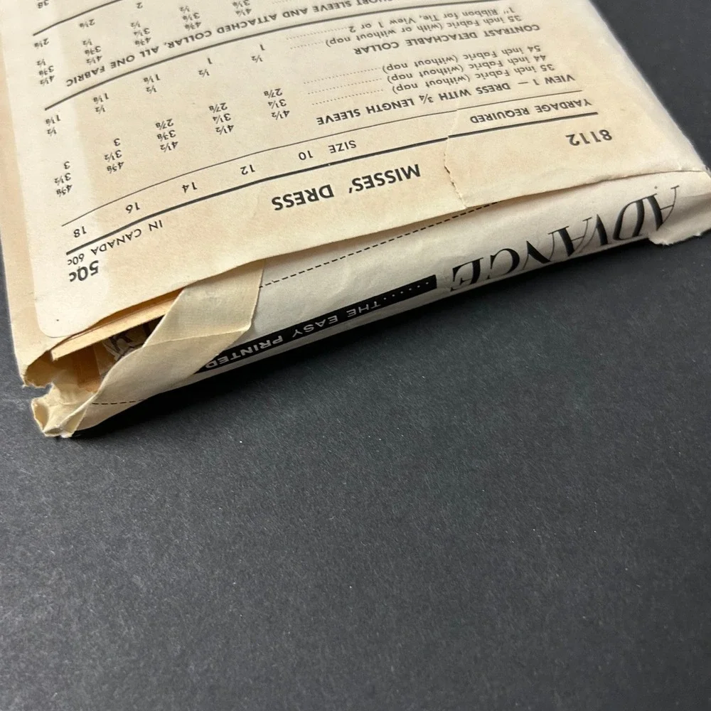 Vintage 1950's Advance 8112 Sewing Pattern Misses‎ Dress Size 16 HTF RARE